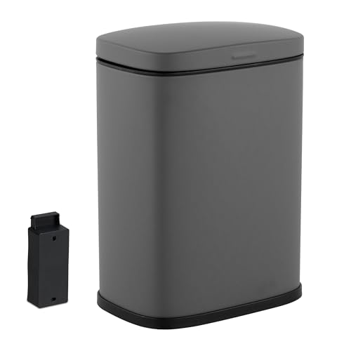 Badezimmerkosmetikeimer mit Absenkautomatik und Inneneimer, Metall, grauer Farbton, Wandmontage