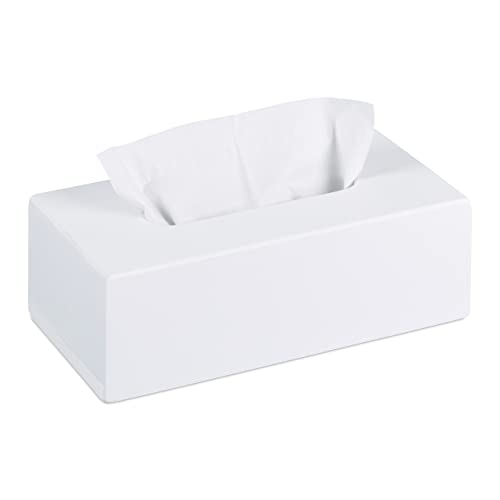 Bambus-Tücherbox für Taschentücher, weiße Tissue Box mit Schiebeboden und Bambusaufbau