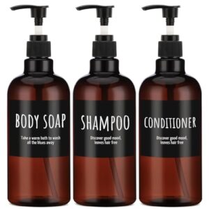 4 Segbeauty 500ml Shampooflaschen, Nachfüllbare und umweltfreundliche Badezimmer-Erlebnis mit Etikett, brauner Plastikpressespender für Körperseife, Dusche und Shampoo