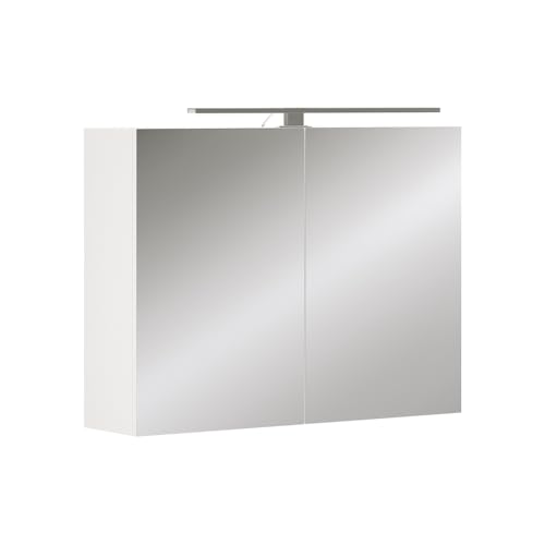 Badspiegelschrank mit Spiegel und Ablage, weiß, 80x60x20 cm, Badezimmer-Schränkchen mit integrierter Beleuchtung und Anti-Beschlag-Funktion
