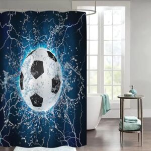 Fußball Duschvorhang 3D Druck, Sport Thema für Badezimmer, 100 % Polyester, langlebig und rutschfest, ideal für Jungen und Kinder ab 5 Jahren