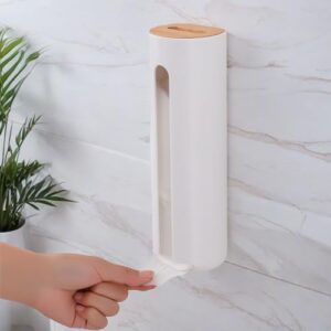 Effiziente Aufbewahrung für Wattpads in Badezimmer, praktischer Spender mit Holzdeckel und Wandmontage, weißer Wattepadspender für hygienische Aufbewahrung