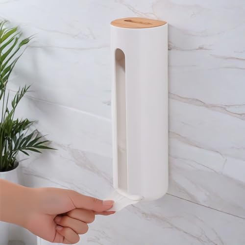 Effiziente Aufbewahrung für Wattpads in Badezimmer, praktischer Spender mit Holzdeckel und Wandmontage, weißer Wattepadspender für hygienische Aufbewahrung