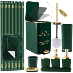 Badezimmer-Zubehör-Set mit Duschvorhang und Teppichen, Jägergrün, Badezimmer-Set für Wohnungen oder Gäste-WC