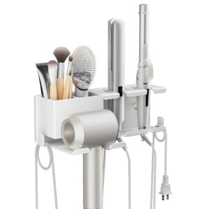 AIRUJIA Fönhalter Ohne Bohren, Föhn Halterung mit Steckerhaken und Aufbewahrungskorb für Haartrockner und Glätteisen