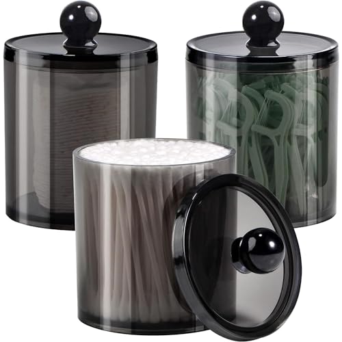 Apothekergläser für Badezimmer, Kosmetik Organizer mit schwarzen Acrylgläsern und runden Boden, perfekt für Wattestäbchen, Abstrichspitzen und Wattekugeln