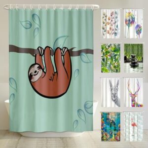 Arteneur Faultier Duschvorhang 180x200 cm, recycelter Polyester Textil, Anti-Schimmel-Beschichtung, Wasserdicht, Waschbar, E-Book, Badezimmer Accessoire, hygienisch und umweltfreundlich