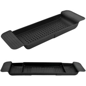 Badewannen Caddy Tablett mit Ablaufdesign, Erweiterbares Kunststoff Baderegal für Weingläser, Tablet-Telefone und Badeprodukte