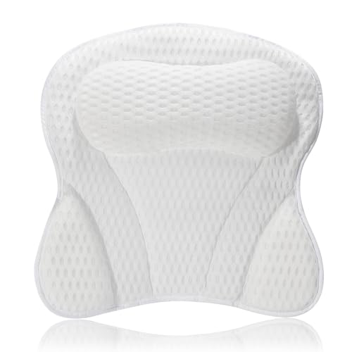 Ergonomisches Badewannenkissen mit Memory-Schaum und 4D Air Mesh, für maximale Haltbarkeit und hygienische Trocknung nach dem Bad.