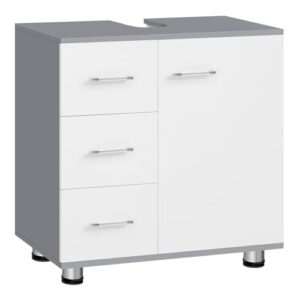 Badezimmerschrank mit 3 Schubladen, verstellbarem Einlegeboden und 2 Fächern im Weiß-Grau Design