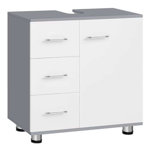 Badezimmerschrank mit 3 Schubladen, verstellbarem Einlegeboden und 2 Fächern im Weiß-Grau Design