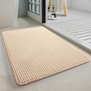 Chenille Badezimmerteppich aus weichen Fasern, beige Farbe, ideal für Badvorleger oder Eingangsmatte, saugfähig und schnell trocknend