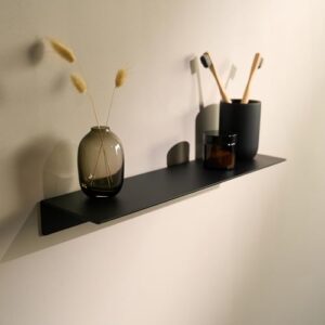 Designfabrik Hamburg Wandregal ohne Bohren | Selbstklebendes Duschregal für Bad, Gästebad und Küche | Moderne Ablage mit 42 cm Breite | Schwarz