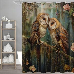 Duschvorhang mit Blumen- und Eulen-Muster, wasserdicht und leicht zu waschen, ideal für Badezimmer-Deko