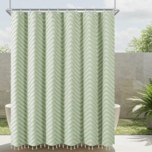 Duschvorhang mit grünen Wellen und Chevron-Streifen, 180x200 cm groß für ein stilvolles Badezimmer, wasserabweisend und antischimmel, leicht zu installieren und waschbar