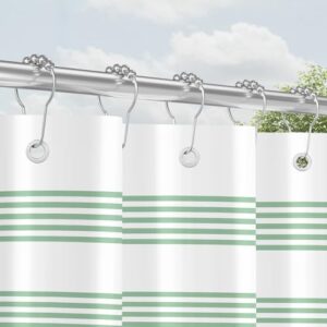 Duschvorhang mit Metall Duschvorhangringen, hellgrün gestreift, für Badezimmer, 180x200 cm