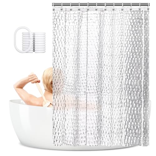 Duschvorhang, PEVA-Duschvorhänge für Badezimmer, lange Duschvorhänge mit 12 Kunststoff-Haken, Set (Wasserwürfel, 120 x 180 cm)