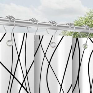 Duschvorhang mit Metall-Durchführungen, 180x200 cm, schwarz, kurvenförmig. Beschwerter Saum zum Antischimmeln, wasserabweisend und waschbar. Set für Badezimmer oder Badewanne.