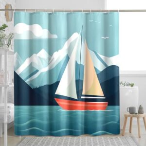 Duschvorhang mit Cartoon-Segelboot-Motiv, 183 x 183 cm groß, Anime-Design für Badezimmer-Deko und Badzubehör aus Polyestergewebe