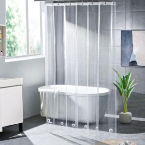 Duschvorhang, transparent, mit Magneten und rostfreien Ösen. Leicht, wasserdicht, geruchsfrei und ideal für Zuhause, Hotel, Büro oder Camping.