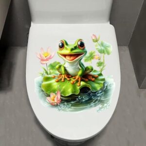 Frohscher WC-Aufkleber mit einem grünen Frosch auf einer Lotusblatt, geeignet für Badezimmer und Türen, kreativer und lustiger Aufkleber