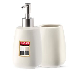 Keramische Badezubehör-Set, 2-teiliges Badezimmer Set aus weißem Keramik mit Seifenspender, Badezimmerbecher und Seifenschale