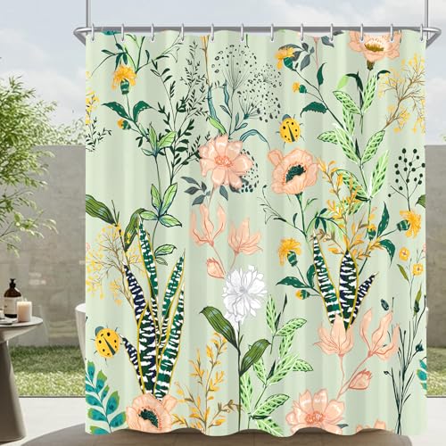 Duschvorhang mit boho Sage Muster in Grün, 120x200 cm groß, für Badezimmer und Badewanne