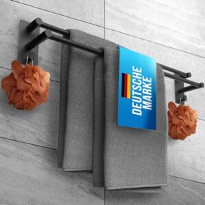 Handtuchhalter ohne Bohren schwarz, 60cm Edelstahl rostfrei, Handtuchstange für Bad und Küche, selbstklebend mit 2 Handtuchhaken