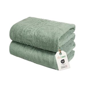 nice homeit Set mit 2 großen Badetüchern, 100 x 150 cm, extra großes Badetuch aus 100% ringgesponnener Baumwolle, extra weich und saugfähig, hergestellt in Italien, Grün