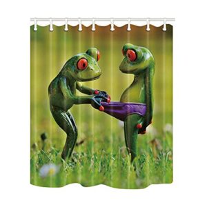 Wasserdichter Duschvorhang mit Tiermotiven, darunter Frosch-Motiv, aus Polyester-Stoff für Badezimmer, schimmel- und seifenresistent, Haken im Lieferumfang enthalten