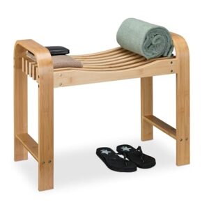 Relaxdays Badhocker aus Bambus mit ergonomischer Sitzfläche und Griffen - perfekt fürs Bad und die Flur
