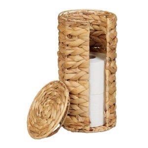 Relaxdays Toilettenpapier Aufbewahrung, 3 Rollen, HxD: 34 x 18 cm, Wasserhyazinthe, Reserverollenhalter stehend, Natur