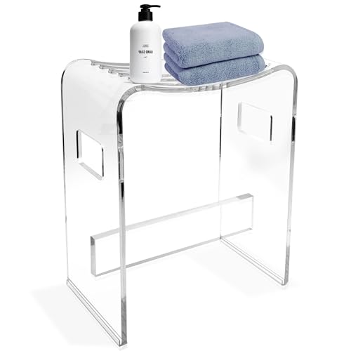 Transparenter Duschhocker aus klarem Acryl, 43 cm hoch, für die Dusche, rutschfest und rostfrei