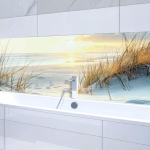 Einzigartige Wandpaneele aus Acrylglas mit Motiv Nordsee, Schilf, Sonnenuntergang, Meer, Reet für das Badezimmer