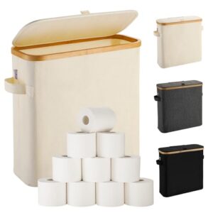 Toilettenpapier-Aufbewahrungskorb aus Bambus mit Deckel für Mega-Toilettenpapier und Toilettenpapier-Stehend-Klopapier, ideal für kleine Räume und Badutensilien