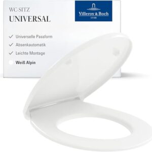 Universal WC-Sitz von Villeroy & Boch, Toilettendeckel weiß glänzend mit Absenkautomatik und ovaler Form, abnehmbarer und bruchsicherer Toilettensitz, Original Ersatzteil für Toiletten