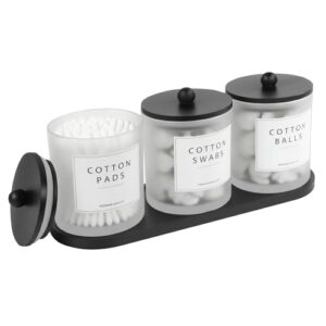 3er Set Wattestäbchenspender & Wattepadspender aus hochwertigen Frostklar Glasapothekerschalen mit Bambusdeckeln für Aufbewahrung und Organisation im Badezimmer