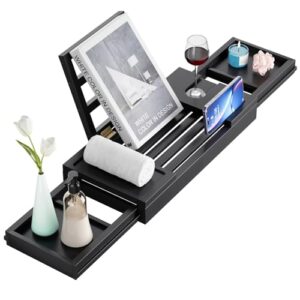 Bamboo Badewannentablett für 1 oder 2 Personen, ausziehbar und skaliert, luxuriöses Badewannenablage aus Holz