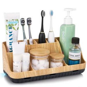 Zahnbürstenhalter für Badezimmer Organizer, Elektrische Zahnbürste und Zahnpasta Halter, 7 Slots Badorganizer für Badezimmer und Familie (Wood Grain)