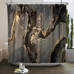 18meng Art Duschvorhang braunes Gold 240x200 cm, moderner Abstrakt-Marmor-Optik mit Textur und Farbverlauf, Kunst, wasserdicht, Polyester-Stoff, waschbarer Bad-Vorhang mit 12 Haken