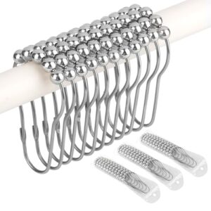36 Stück Duschvorhanghaken aus Edelstahl mit Gleitsystem für Duschvorhangstange und Kleiderschrank - Silberfarbe, verchromte Oberfläche, robust und langlebig
