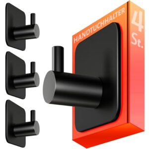 4er-Set Handtuchhalter ohne Bohren, Edelstahl Badezimmer Handtuchhalter mit guter Tragkraft, selbstklebende Haken für Bad und Küche