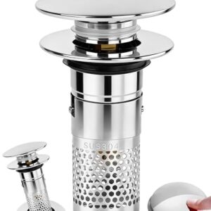 304 Edelstahl Waschbeckenstöpsel mit Sieb Dichtungen, Universal Bathroom Metal Drain Plug für Bad und Küche