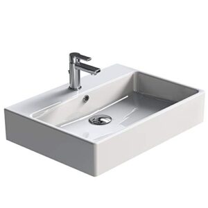 Design Keramik Waschbecken mit hängendem Waschtisch für ein tiefes Badezimmerwaschbecken oder Handwaschbecken, 60 cm breit, moderner und eleganter Wasserhahn und Spüle aus keramischer Oberfläche