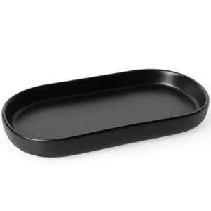 Schwarzes Keramik-Tablett mit weißem Base für das Badezimmer, elegant und praktisch für Toilette und Waschtisch