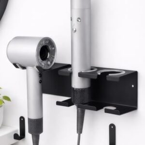 Föhnhalterung, 3in1 Fönhalter ohne Bohren für Bad, Haartrockner und Glättgeisen, Wandmontage, Metallhalterung, Schwarz