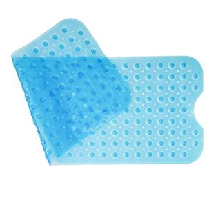 Blauer Rutschschutz fürs Badezimmer, 100 x 40 cm groß, PVC-Matte mit kleinen Löchern und Abflussloch für ein sicheres Baden
