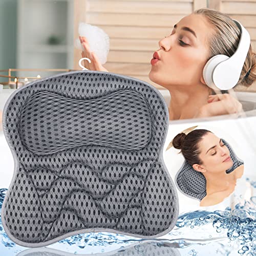 Badewannenkissen mit Saugnäpfen, atmungsaktiver 4D Air Mesh für Badewanne, ergonomisches Kissen für Nacken und Rücken, Wellness und Entspannung