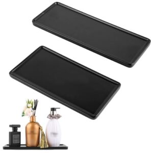 Badezimmer Tablett aus hochwertiger Keramik, perfektes Zubehör für Badezimmer oder Küche, Schwarzes Rechteckiges Tablett mit Keramik Aufbewahrungstab für Waschtisch, Badewanne und Küchen