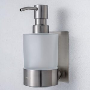 Edelstahl Seifenspender mit Wandhalterung und automatischem Pumpspender für 250ml Spülmittel in Silber Grau ohne Bohren